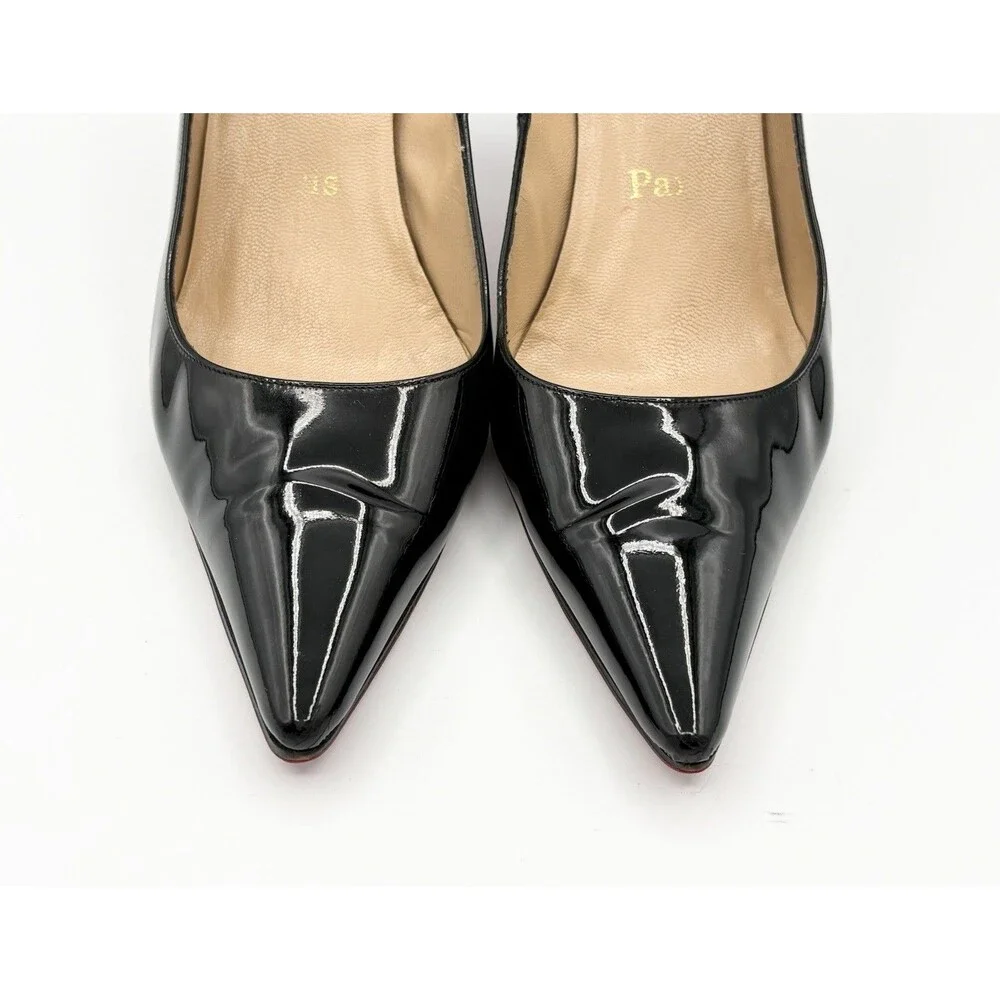 Christian Louboutin Black Patent Leather Pointed Toe Stiletto Heels Size EU 36.5
